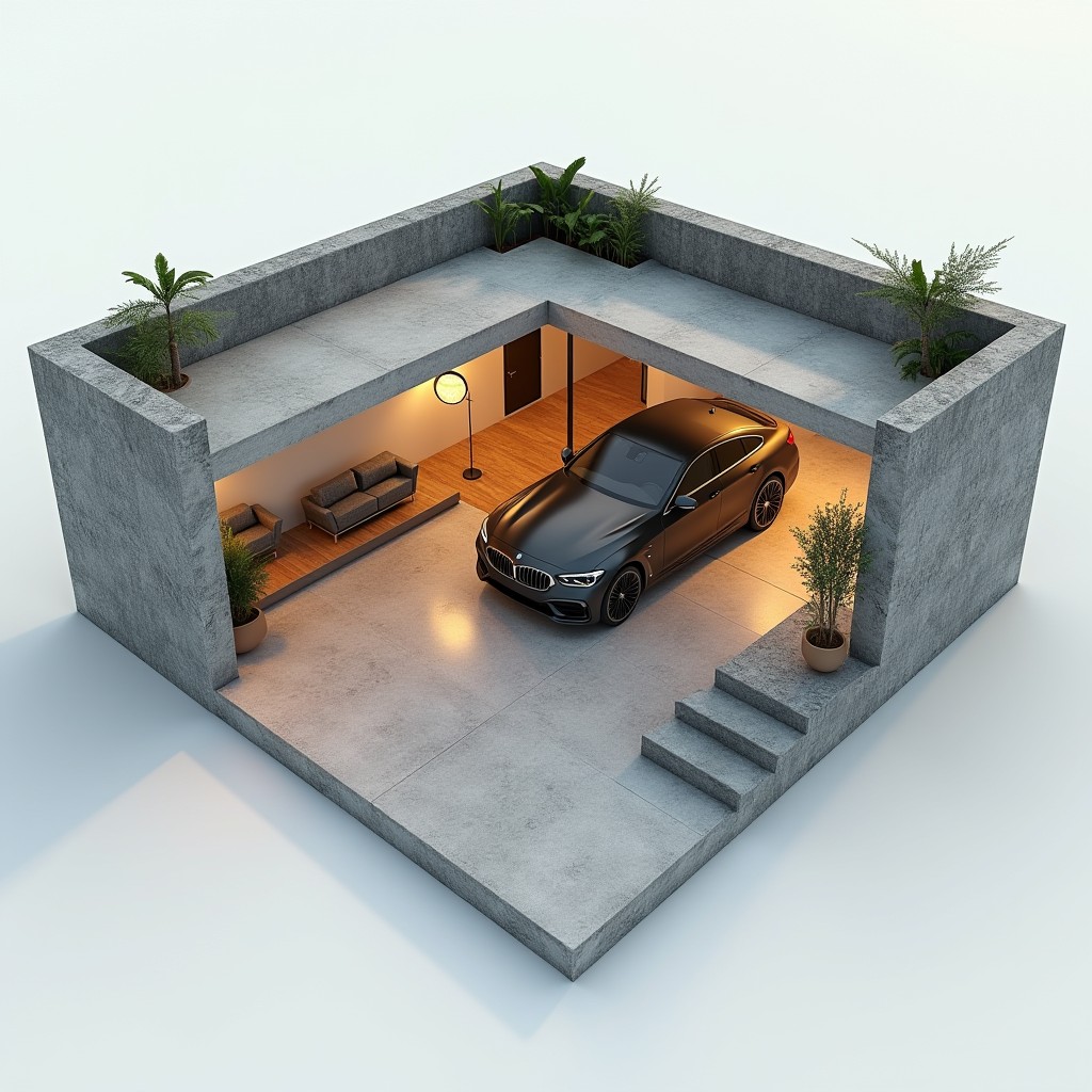 Underjordisk garage til bil og motorcykel